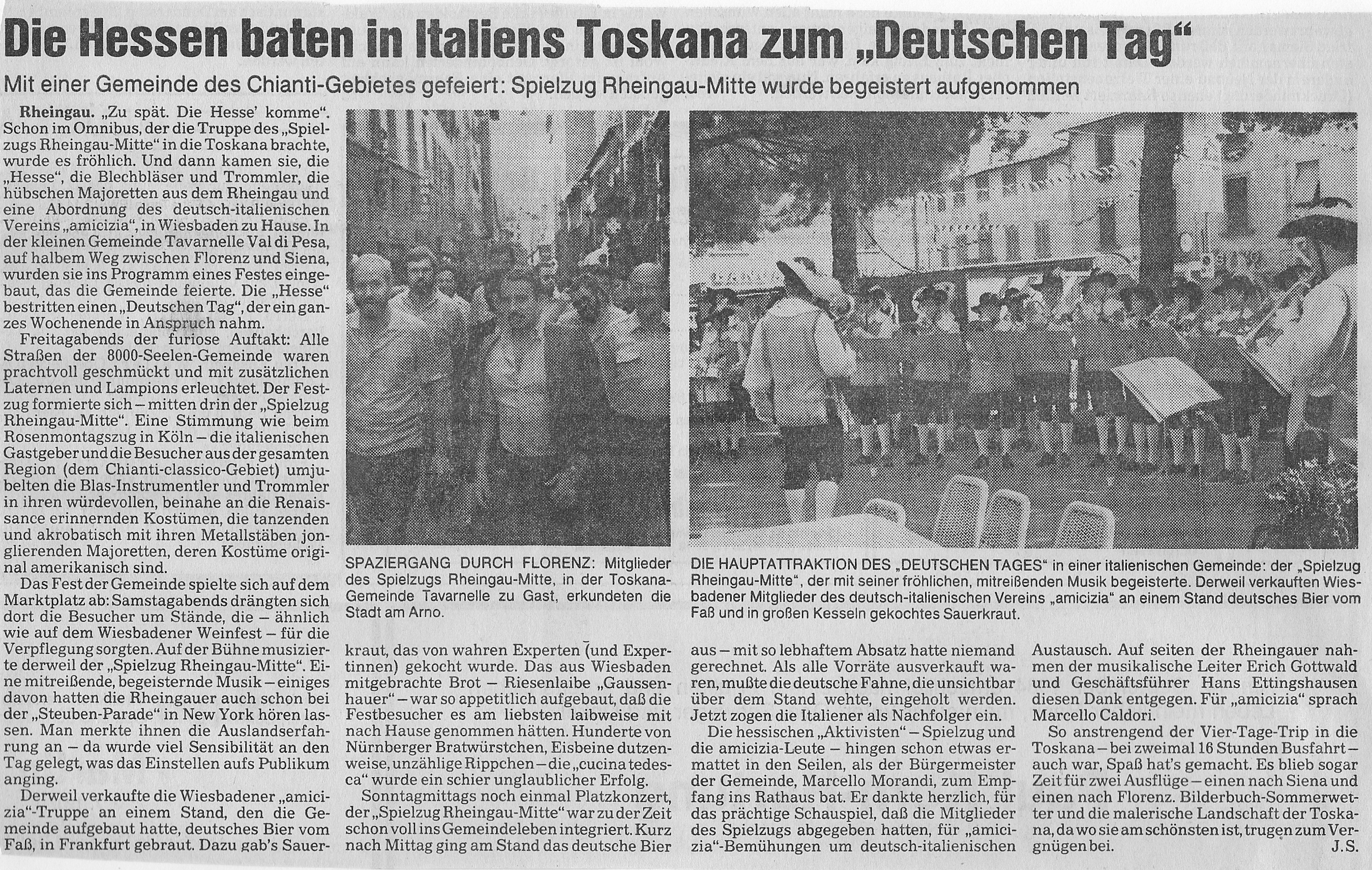 Rheingau-Echo Artikel zur Tarvanelle-Fahrt 1985